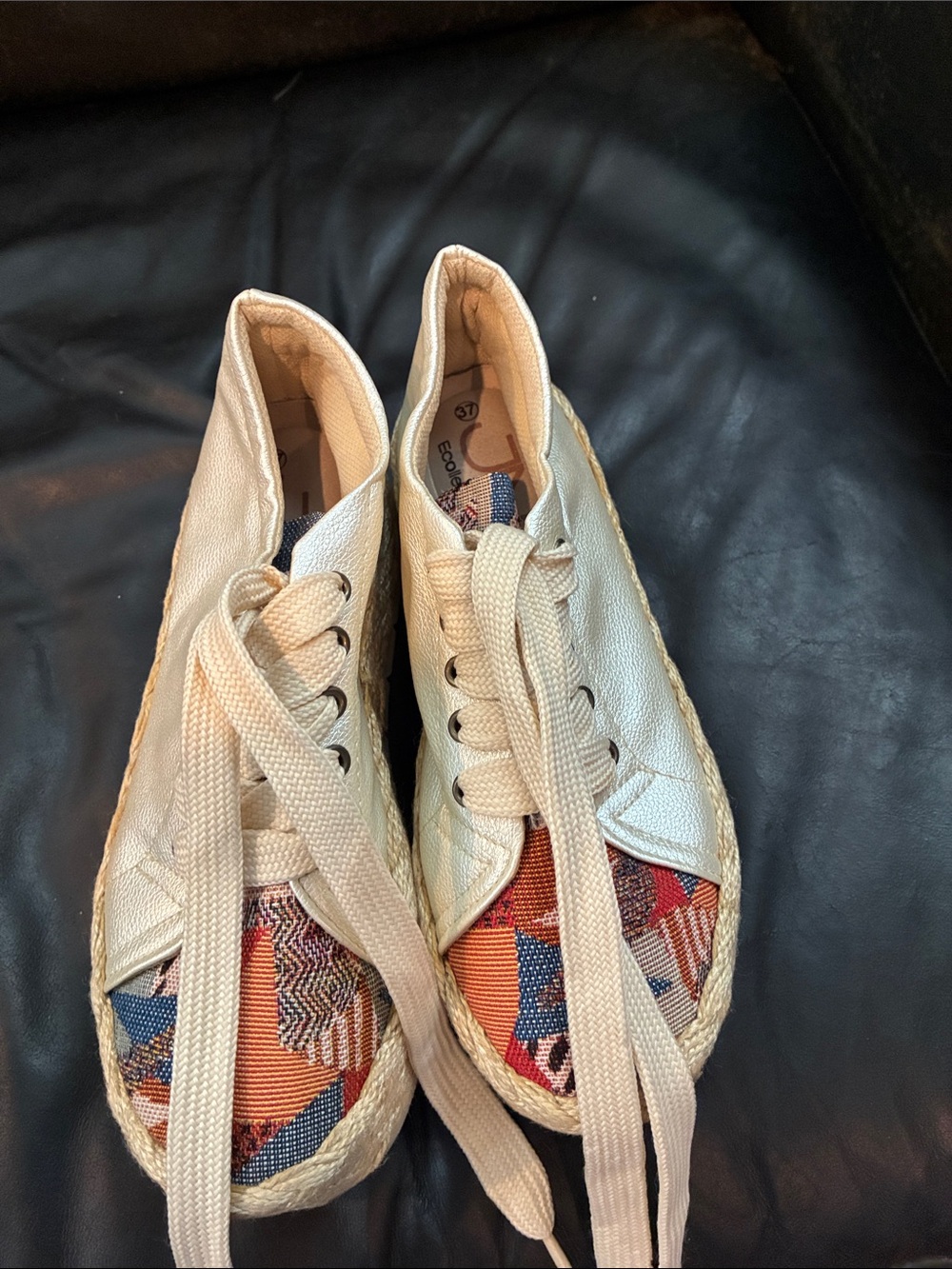 Women's Cream Lace-Up Espadrille Sneakers with Colorblock Toe
